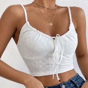 Romwe Knot Front Schiffy Bustier Cropped Lace Cami Top With Adjustable Straps